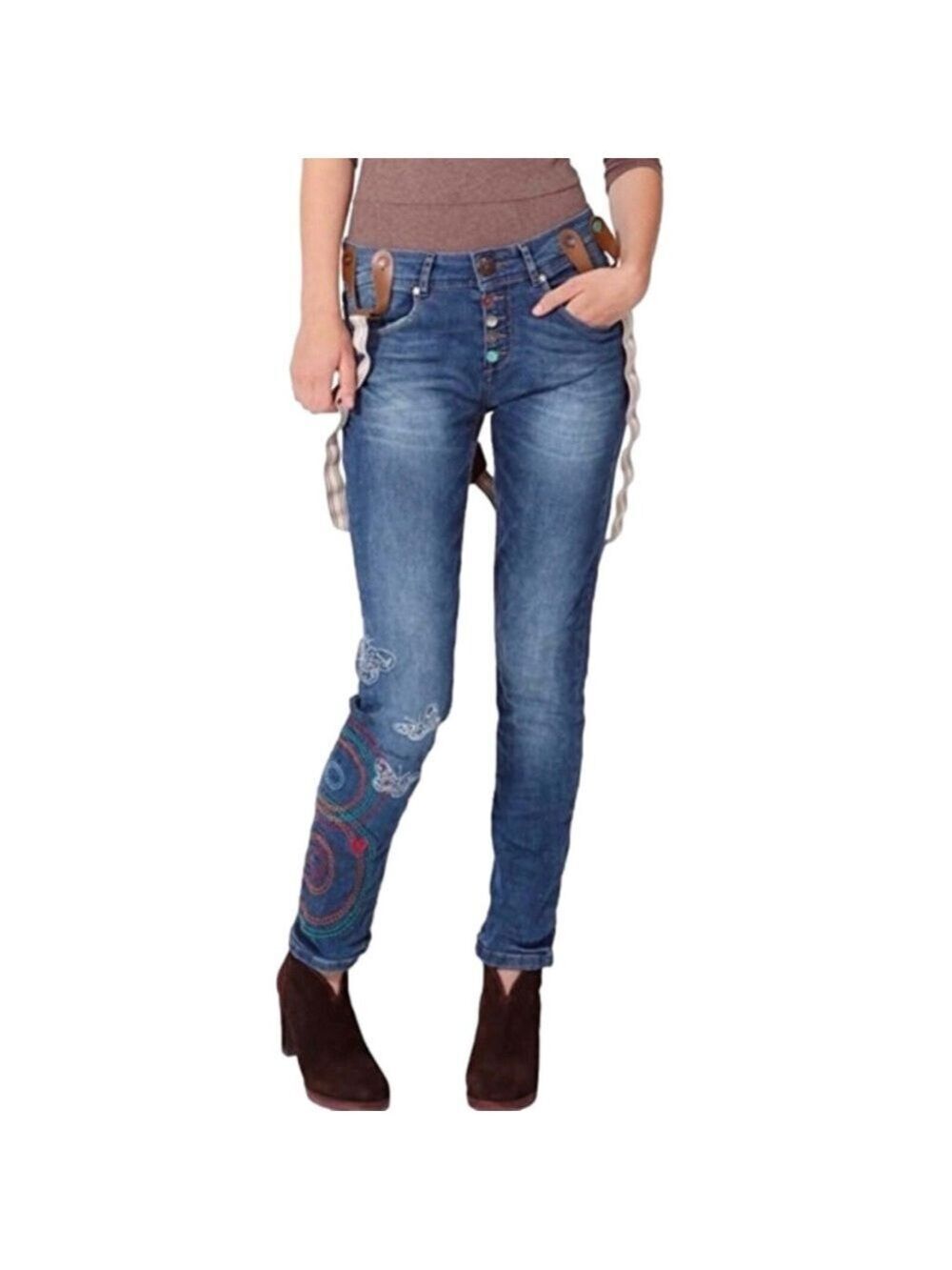 Desigual ‘The Love' Boyfriend Fit Jeans Embroidered Button fly Size 28